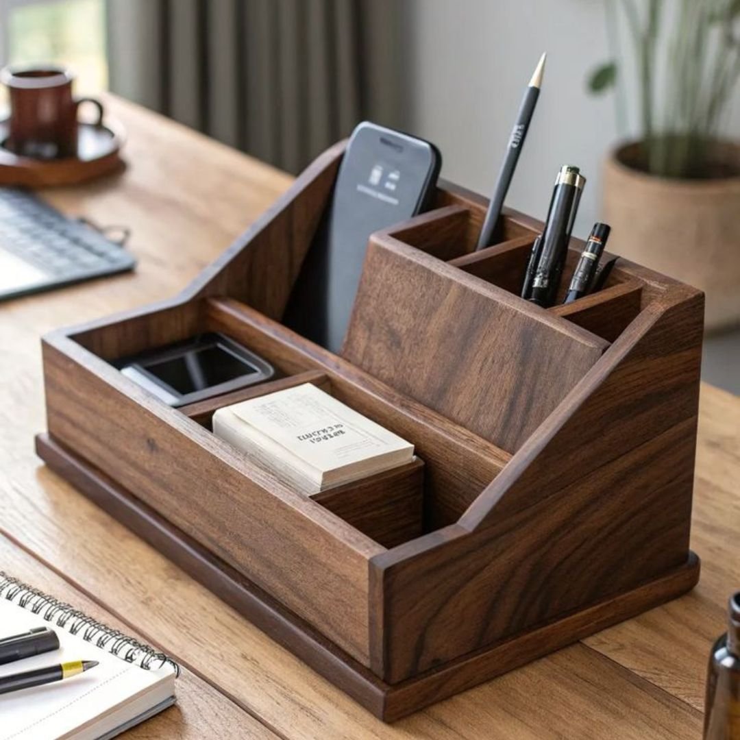 Wooden Multi-Compartment Desk Organizer