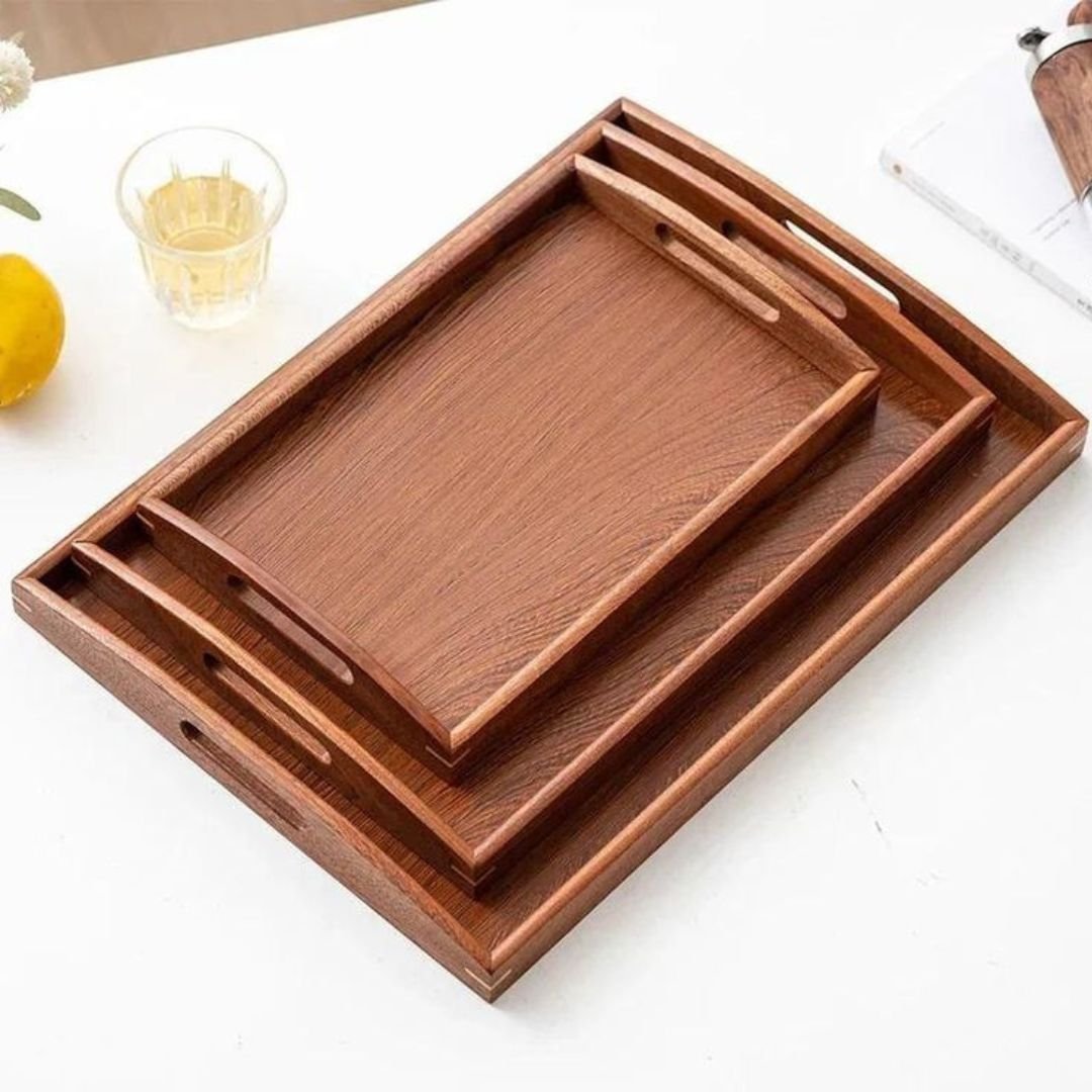 Wooden Serving Tray Set with Handles